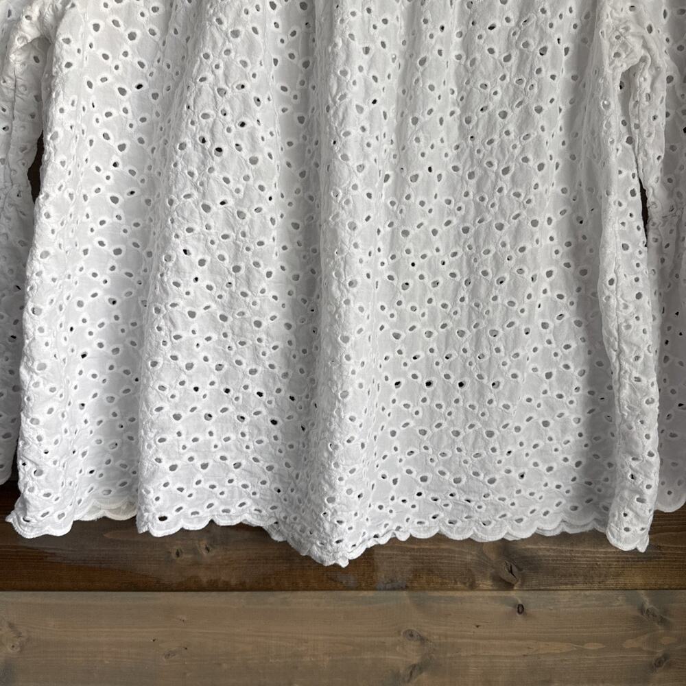 Velvet by Graham & Spencer White Cotton Eyelet Bell Sleeve Top M Romantic Boho - Picture 4 of 12